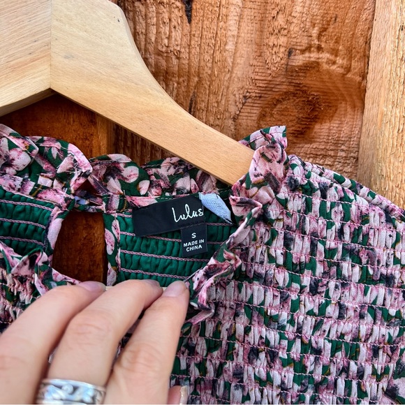 Green and Pink Floral Smocked Longsleeve Babydoll Dress 🌿 - Picture 11 of 12